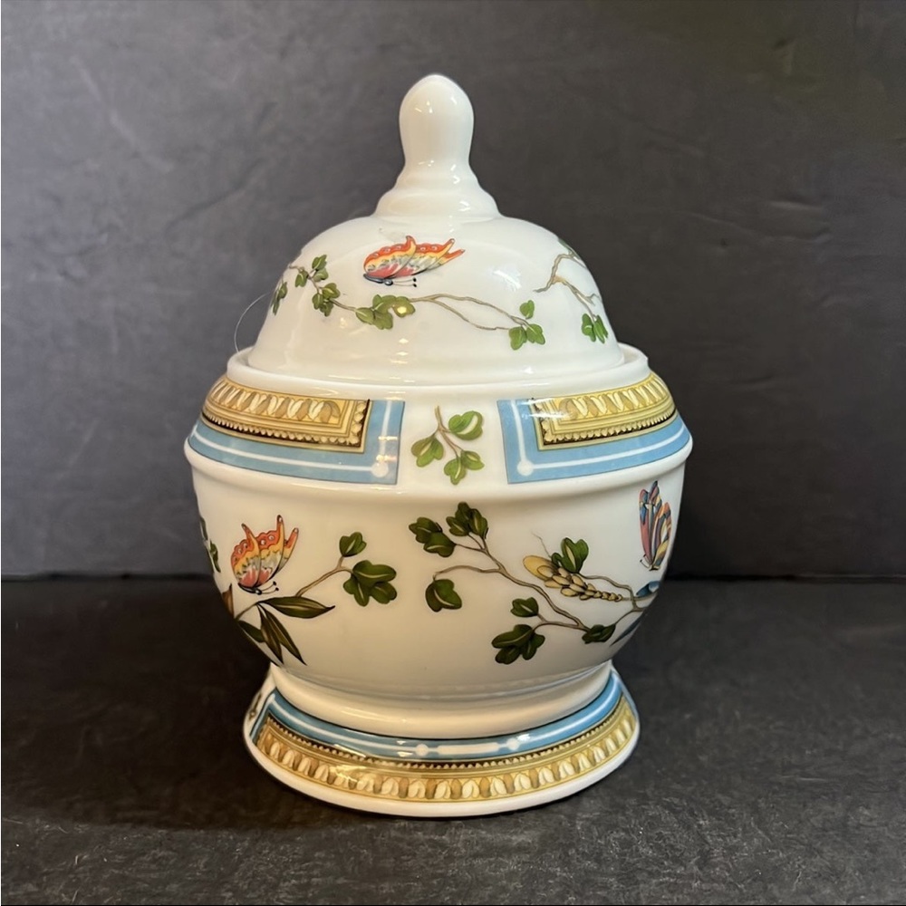 Rare C15 Vintage Reales Litio Spain Sugar Bowl w/Lid Butterfly Spain Porcelain